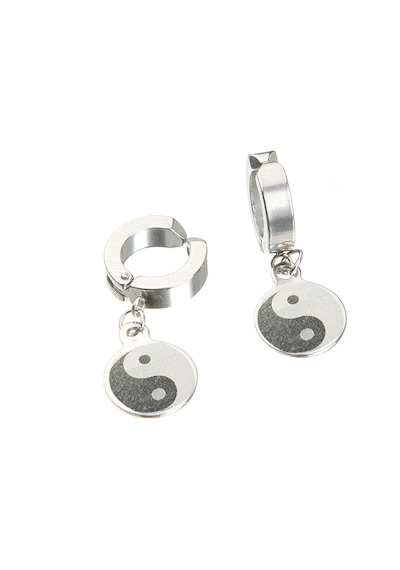 Yin Yang Sıkıştırmalı Erkek Küpe Çelik Çift Takı Aksesuar P24 T5 Çelik
