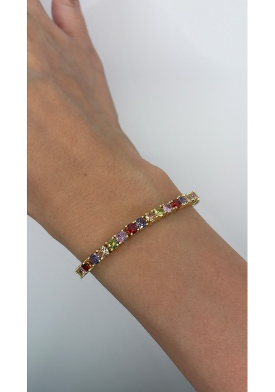 Renkli Zirkon Taşlı Çelik Kadın Bileklik 17+2 Cm Ayarlanabilir Gold Kaplama Bileklik