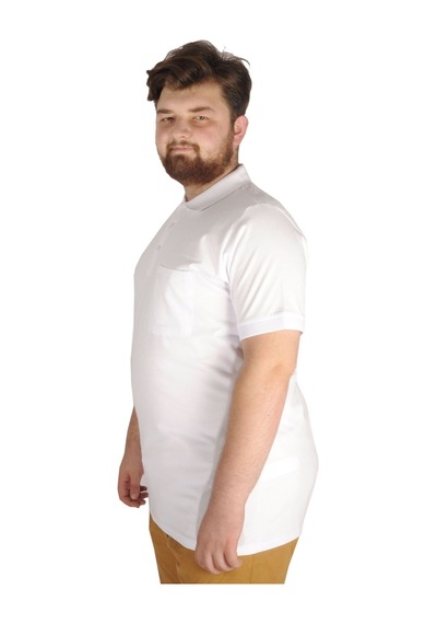 Mode Xl Büyük Beden T-Shirt Polo Cepli Lycra Pike Md 20554 Beyaz 001