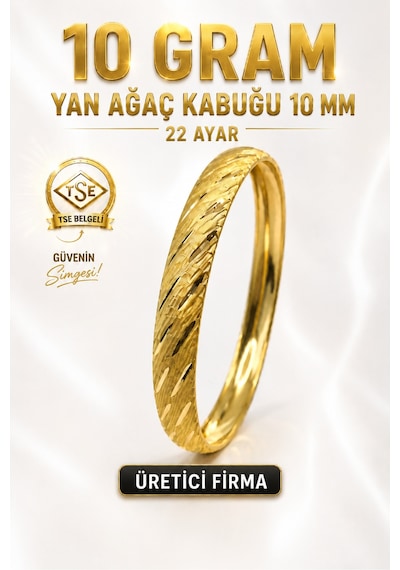 22 Ayar Tse Belgeli 10 Gram Yan Ağaç Kabuğu Ajda Bilezik 10 Mm Gold Altın Bilezik Düğün Nişan