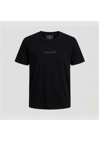 Jack & Jones Erkek Nakis Detayli Relaxed Fit Bisiklet Yaka Tisört - Lines - 12309153 Siyah