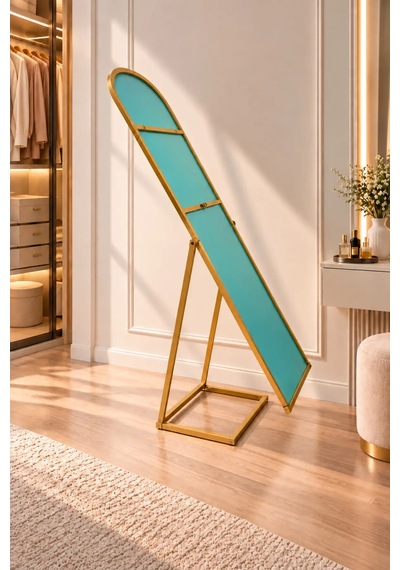 Boy Aynası Gold Metal Çerçeveli Ayarlanabilir Ayaklıdekoratif Ayna 60x190 Cm Altın