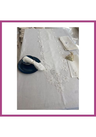 Gees Global Sofra Takımı Evita Gardenya Keten Yemek Takımı 160x260 Masa Seti 26 Parça Runner Set Krem Gbzs