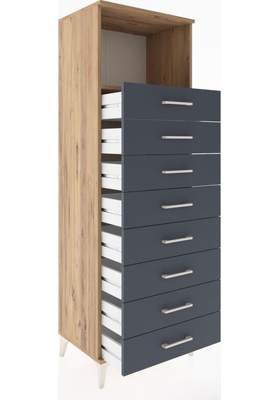 Hyperion Dolap Tek Raflı 8 Çekmeceli 60x44x182 Çam-antrasit Çam Hyperion Dolap Tek Raflı 8 Çekmeceli 60x44x182 Çam-antrasit Çam