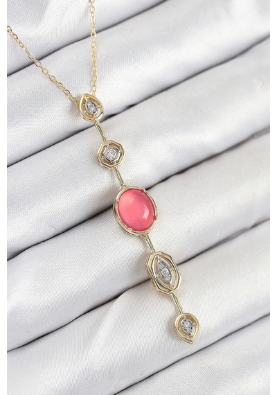 Pirinç Zincir Pembe Gold Renk Zirkon Taşlı Y Kolye - Tj-bko10556 Çok Renkli