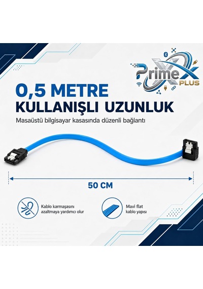 Primex Px-1478 Sata To Sata 3.0 Data Kablosu, 0.5 Metre Hdd Ssd Dvd Sürücü Bağlantı Kablosu, Sata Iıı 6gbps Uyumlu Harddisk Ssd Veri Aktarım Kablosu, Pc Masaüstü Bilgisayar İçin Sata Kablo