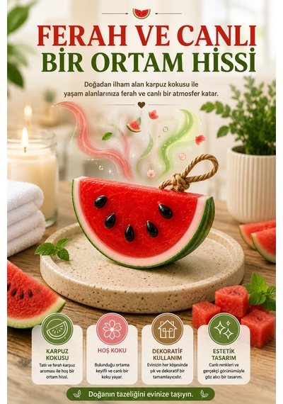 Karpuz Dekoratif Kokulu Sabun Banyo Salon Ofis Dekoru Ortam Kokusu Dekoratif Obje 10x6 Cm Yaz Teması Akdeniz
