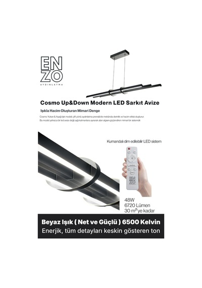 Cosmo Silver Lineer Led Sarkıt Avize Kumandalı Dim Edilebilir Yukarı & Aşağı Işık Beyaz Işık