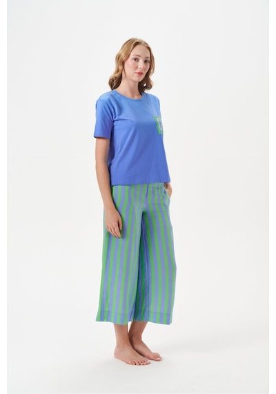 Relax Mode Kadın Çizgili Pantolonlu Kısa Kollu Pijama Takımı - 29044r Yeşil