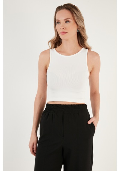 Lela Fitilli Super Crop Örme Bayan Atlet 5865554 Beyaz