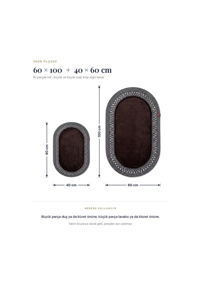 Banyo Paspası Takımı 60x100+40x60 Cm İç Trikot Acı Kahve & Antrasit Gri
