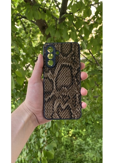 Samsung Uyumlu Galaxy A56 Yılan Desenli Kabartma Dokulu Kılıf Kahverengi