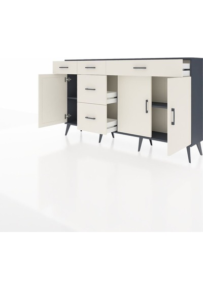 Arges Konsol 2 Raflı 5 Çekmeceli 3 Kapaklı 176x30x99 Antrasit-aytaşı Aytası - Antrasıt