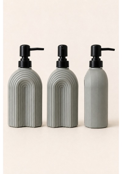 Çizgili Bohem Minimal Cam Sıvı Sabunluk - 250ml - 14x6x5.5 Cm Gri