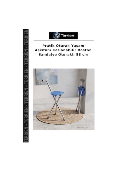 Pratik Oturak Yaşam Asistanı Katlanabilir Baston Sandalye Oturaklı 88 Cm