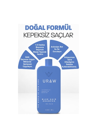 Uraw Biotin Ve Keratin İçeren Dökülme Karşıtı Mavi Şampuan 400 ML