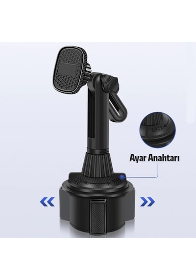 Ally 360 Derece Döner Manyetik Araç Içi Telefon Tutucu - Bardak (232973846)-Siyah