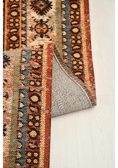 Narhan Mavi Kiremit Oturma Odası Salon Robot Süpürge Uyumlu Kolay Temizlenebilir Nostaljik Pamuk Akrilik Kilim Hali Mavi - Kiremit