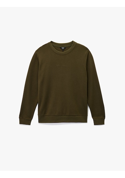 Koton Regular Fit Uzun Kollu Bisiklet Yaka Baskılı Sweatshirt Haki 6wam70200mk Haki