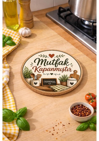 Mutfak Kapanmıştır Esprili Mantar Nihale Tencere Tava Altlığı 19cm Çapında 1cm Kalınlığında Çok Renkli