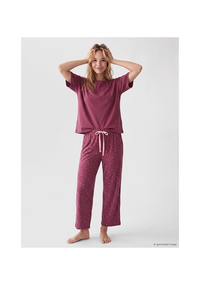 Lcw Dream Mürdüm %100 Pamuklu Kadın Kaprili Pijama Takımı