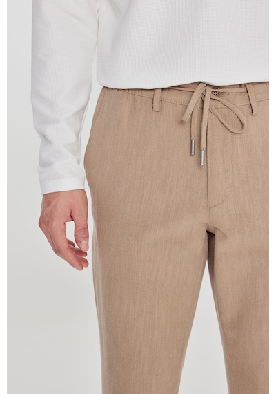 AC&Co / Altınyıldız Classics Erkek Bej Keten Slim Fit Dar Kesim Beli Bağlamalı Yan Cepli Casual Pantolon Bej