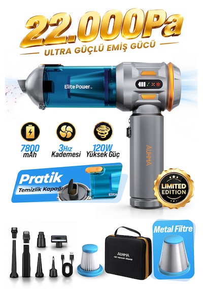 Auhma Ahv-24 Lımıted Edıtıon Mavi 22.000pa Brushless Kablosuz Araç İçi Basınçlı Üfleme & Çekme Süp Mavi