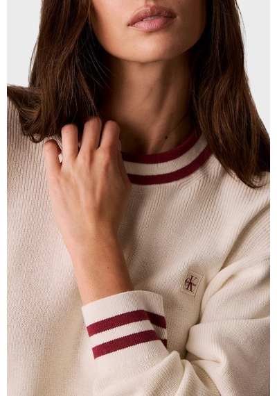 Calvin Klein Pamuklu Çizgi Detaylı Bisiklet Yaka Kazak Lv047h303gyas Kadın Kazak Lv047h303g Yas Krem