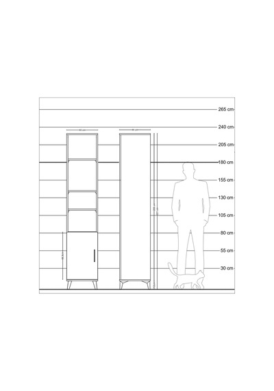 Hyperion Dolap 5 Raflı 2 Çekmeceli Tek Kapaklı 44x44x221 Çam-antrasit Antrasit