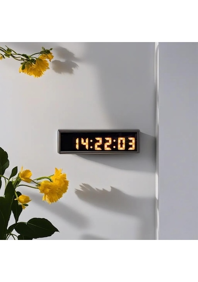 Saniyeli Dijital Led Duvar Ve Masa Saati - Sarı Kasa Ölçüsü: 7x26 Cm