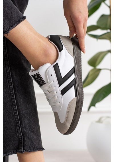 Kadın Düşük Bilek Bağcıklı Sneaker Beyaz - Siyah
