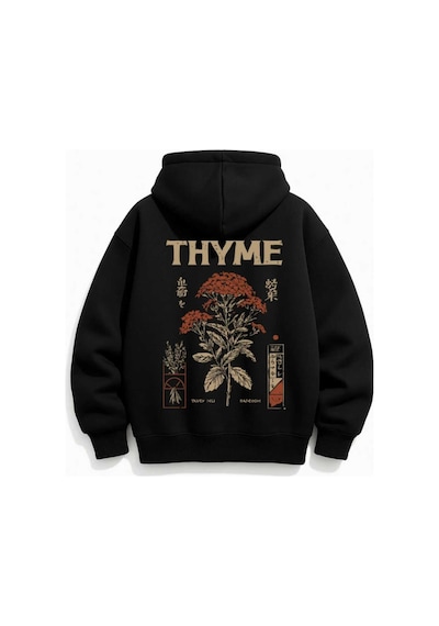 Hunors Sportswear & Company Thym Baskılı Unisex Model Pamuklu Kapüşonlu Sweatshirt SIYAH