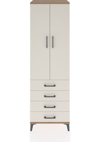 Hyperion Dolap Tek Raflı 4 Çekmeceli Tek Askılı 60x44x195 Çam... Çam