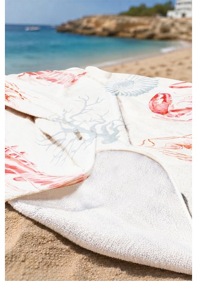 Deniz Temalı Istakoz Marine Plaj Havlusu - Akdeniz Stil Mercan Tonlu Hızlı Kuruyan Mikrofiber Havlu Sakin Çayı