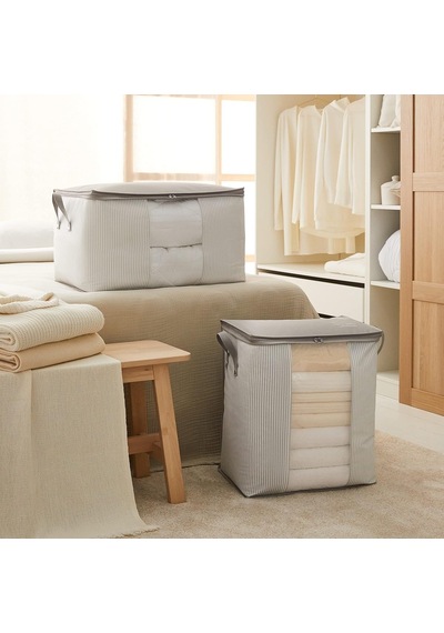 Ocean Home Textile 2'li Pvc Pencereli Stuff & Things Gri Çizgili Hurç Set Çok Renkli