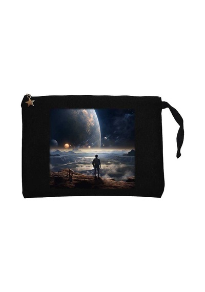 Space Museum Siyah Clutch Astarlı Cüzdan / El Çantası