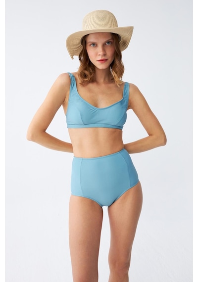 Akbeniz Kadın Basic Turkuaz Pedli Yüksek Bel Bikini Takımı