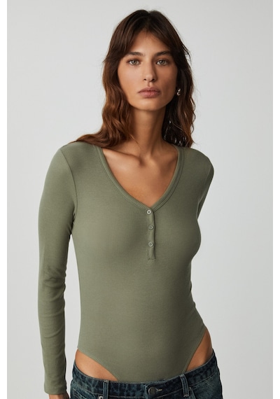 Grımelange Grımelange Kalanı Kadın Uzun Kollu V Yaka Patlı Düğmeli Mint Yeşil Body Mint Yeşil