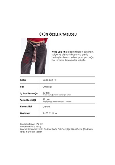 Kadın 4w6-156 Wide Leg Nakış Ve Kravat Detaylı Özel Tasarım Denim Jean Kahve