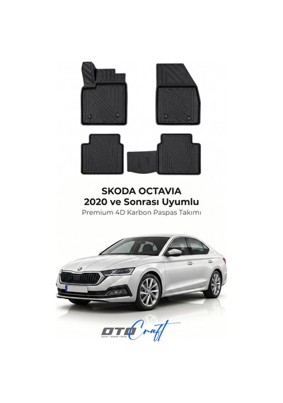 Otocraft Skoda Octavia 2020+ Araca Özel 4d Karbon Oto Paspas Havuzlu Tam Set