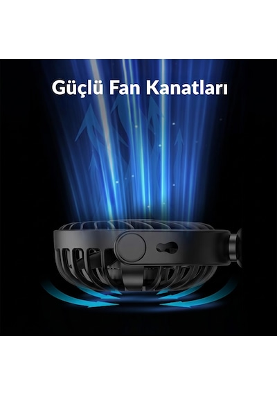 Warmco K70 Taşınabilir Şarjlı El Vantilatörü 2400mah 360 Döner Başlıklı Ve Standlı Dijital Ekranlı Soğutucu Fan Siyah
