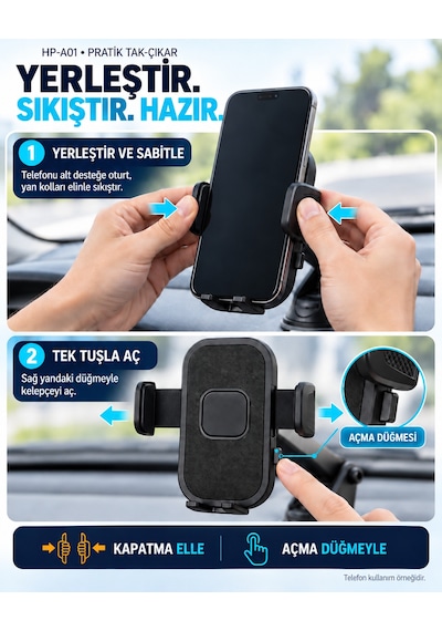 Dexxony Hp-a01 Vakum Kilitli Vantuzlu Araç İçi Telefon Tutucu 360 Döner Teleskopik Kollu Siyah Centilmen Siyah