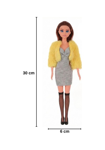 Good Girl 30 Cm Kürklü Ceketli Ve Çizmeli Moda Bebeği - Şık Aksesuarlı Manken Oyuncak Bebek Sarı