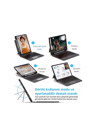 Apple Apple iPad Air 13 2024 A2898 - A2899 Uyumlu Fuchsia Touch Pad Bluetooth Klavyeli Standlı Mıknatıslı Kılıf