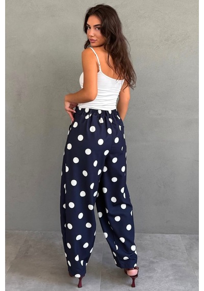 Madmext Lacivert Puantiyeli Beli Lastikli Balon Kadın Pantolon Mg2886