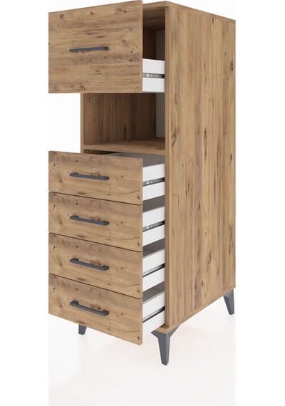 Kronos Dolap Tek Raflı 5 Çekmeceli 44x59x134 Çam-çam Atlas Çam