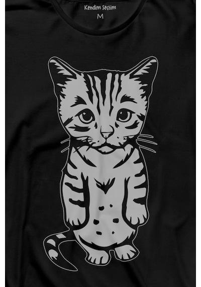 Sevimli Minik Patili Bıyıklı Cat Minnoş Mahçup Üzgün Kedi Uzun Kollu Tişört Baskılı T-shirt 001
