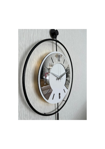 Pey Aksesuar 50x70 Cm Metal Pleksi Ahşap Ve Işığın Muhteşem Uyumu Duvar Saati Dekoratif M54-siyah-beyaz-gümüspleksi