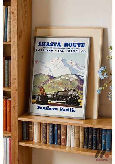 Vintage Tren Yolu Afişi, Siyah Çerçeveli Duvar Tablosu - Seyahat Severlere Hediye