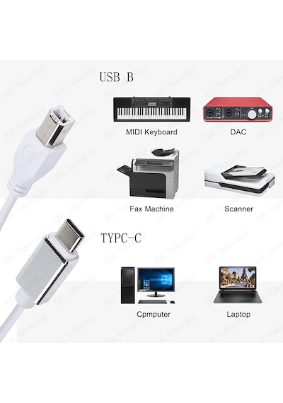 Type-C to USB-B Midi - Yazıcı Kablosu 1.5 Metre